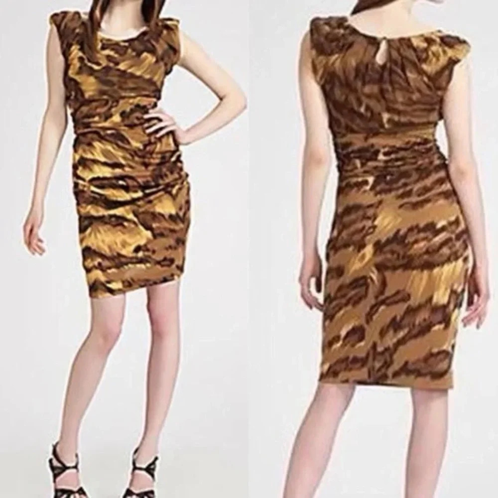 Diane Von Furstenberg Jamila Brown Animal Print Silk Dress Browns 16768